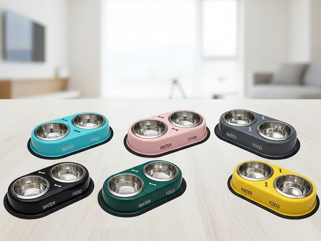 Steel Double Diner Dog and Cat Food Bowls